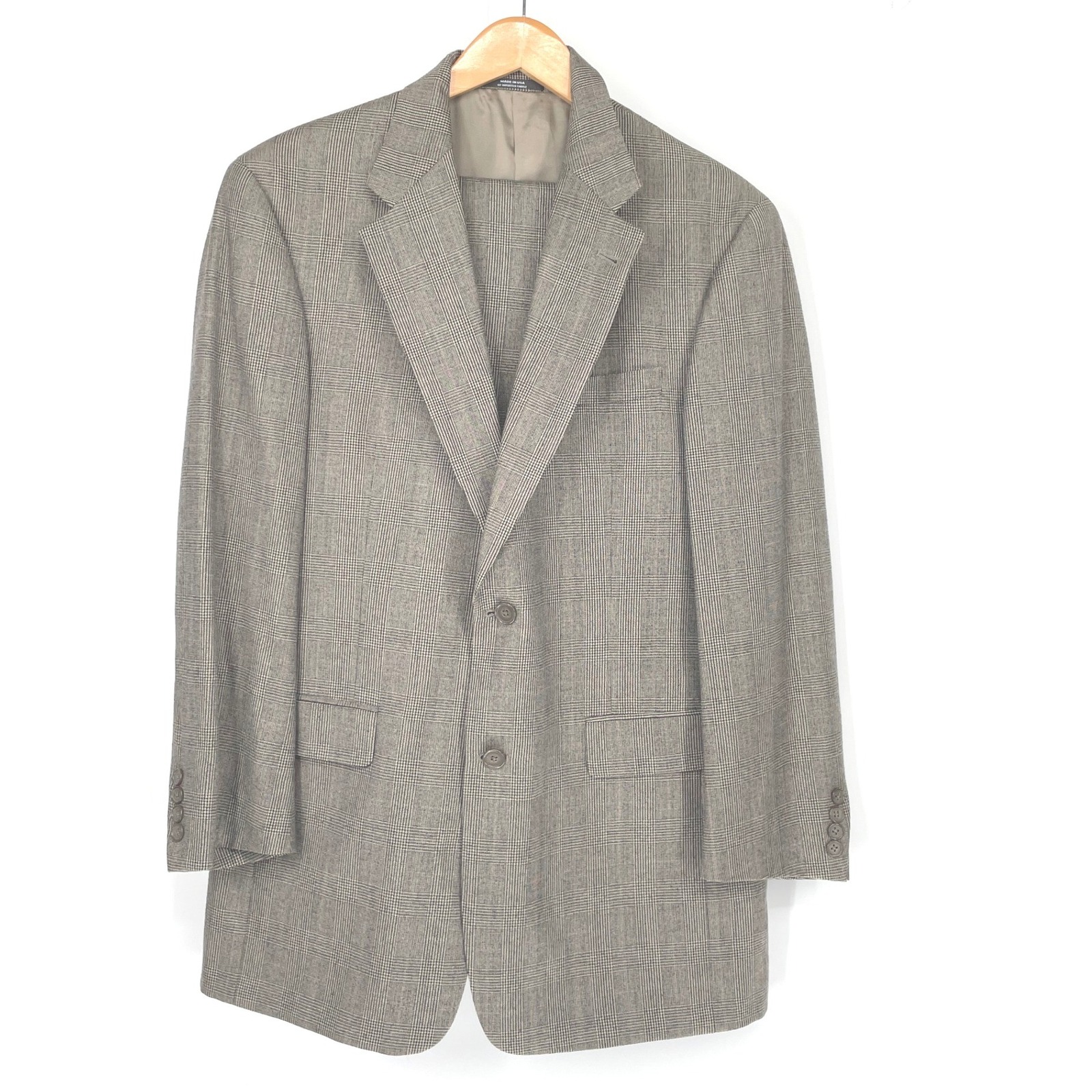 Vintage Austin Reed Mens Suit 40r 2 Piece Gray Glen Plaid Wool Pleated Cuffed